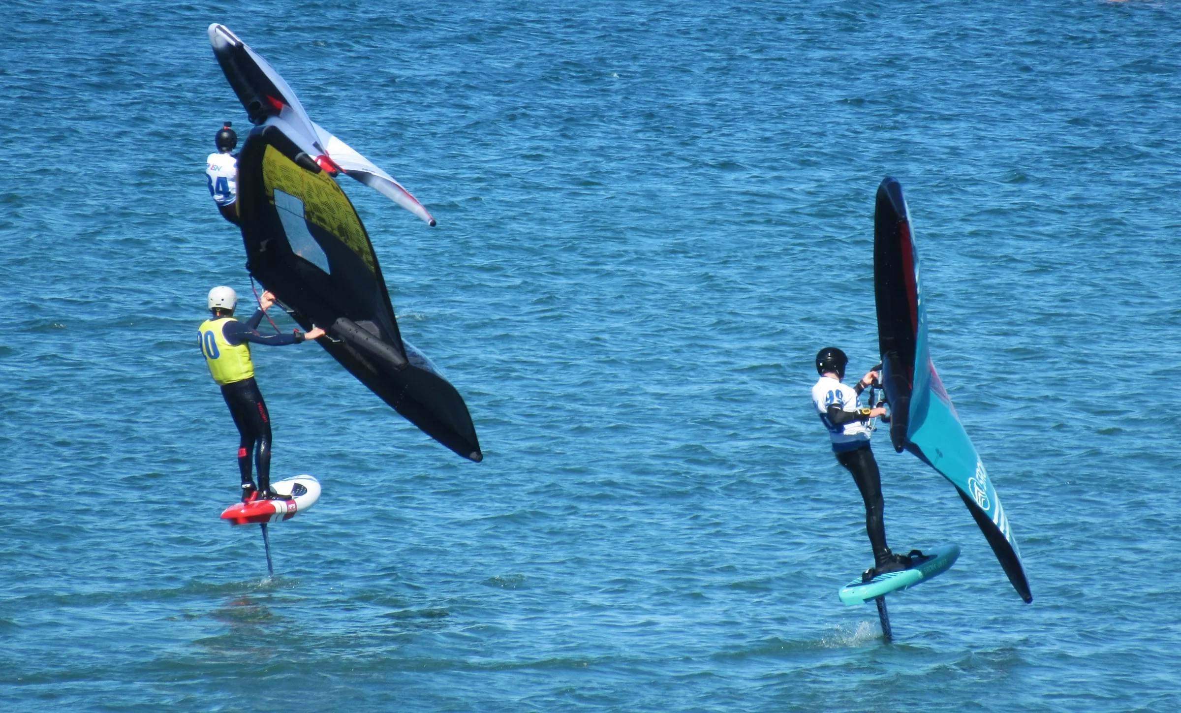 A wing foiler on the water at Quiberon
